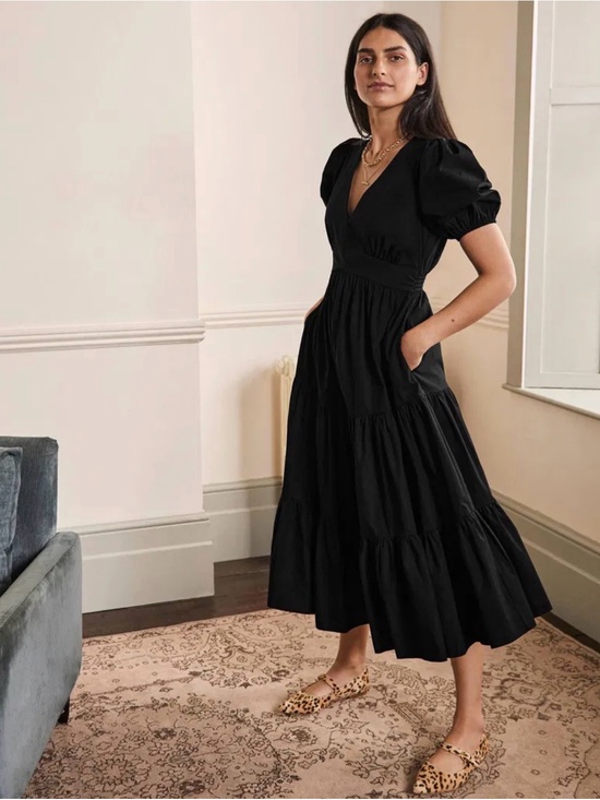 Boden Dresses & Skirts - Boden Black Puff-Sleeve Tiered Maxi Dress